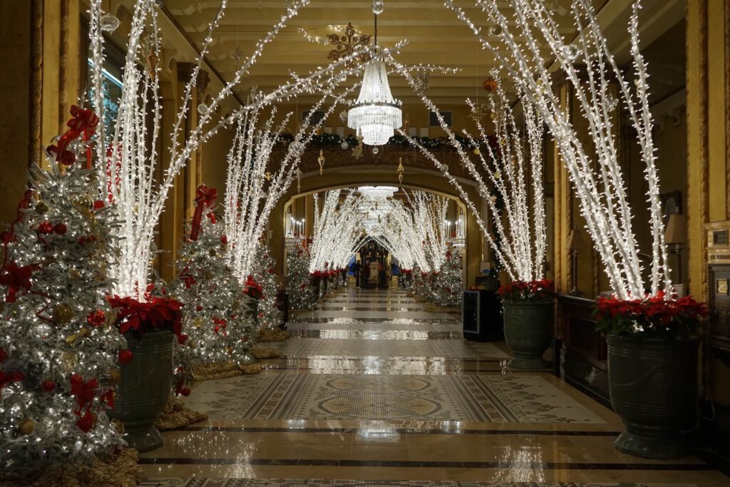 Beautiful Christmas lights inside The Roosevelt.