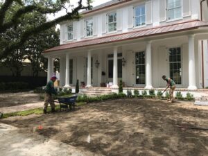 Workers completing landscaping outside of a home - TPG - The Plant Gallery